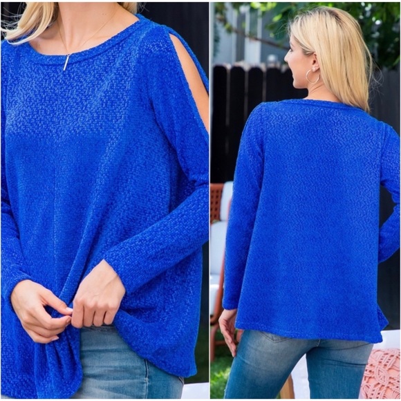 1 LEFT! Women’s Royal Blue Stunning Trendy Fall Sparkle Detail Long Sleeves Top - Picture 3 of 3